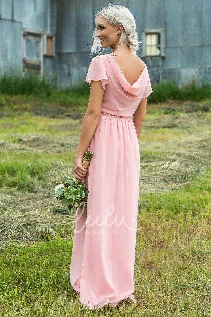 Short Sleeve Chiffon Bridesmaid Dress with Pleats Classy Dress for Women