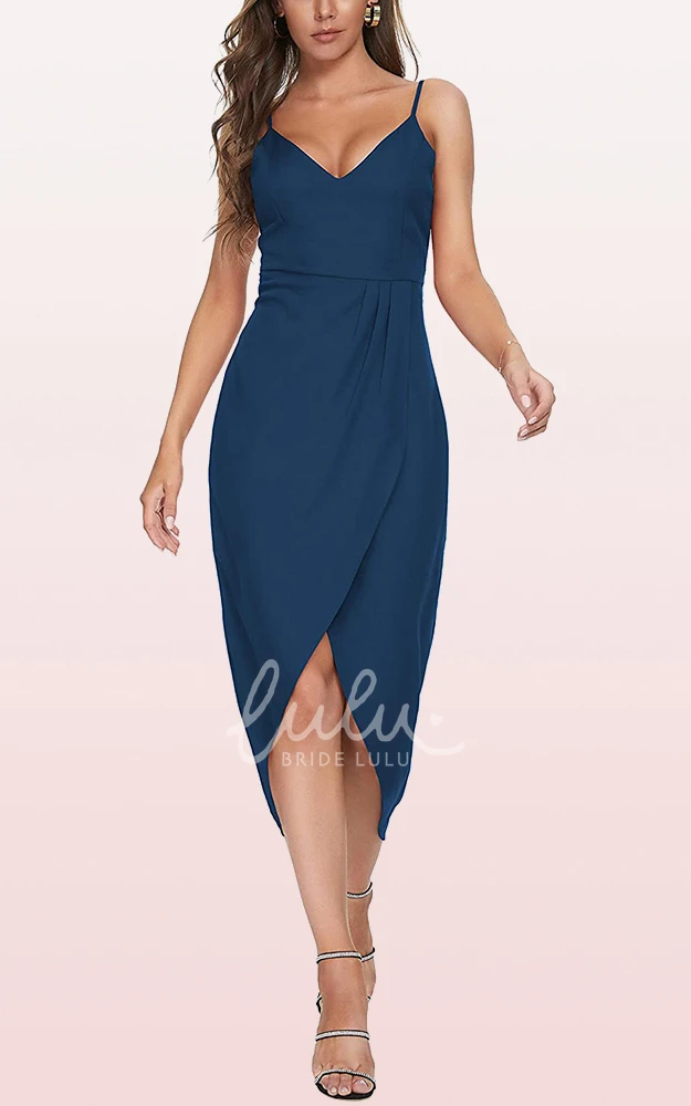 Chiffon V-Neck Bodycon Prom Dress with Draping Romantic Split Front
