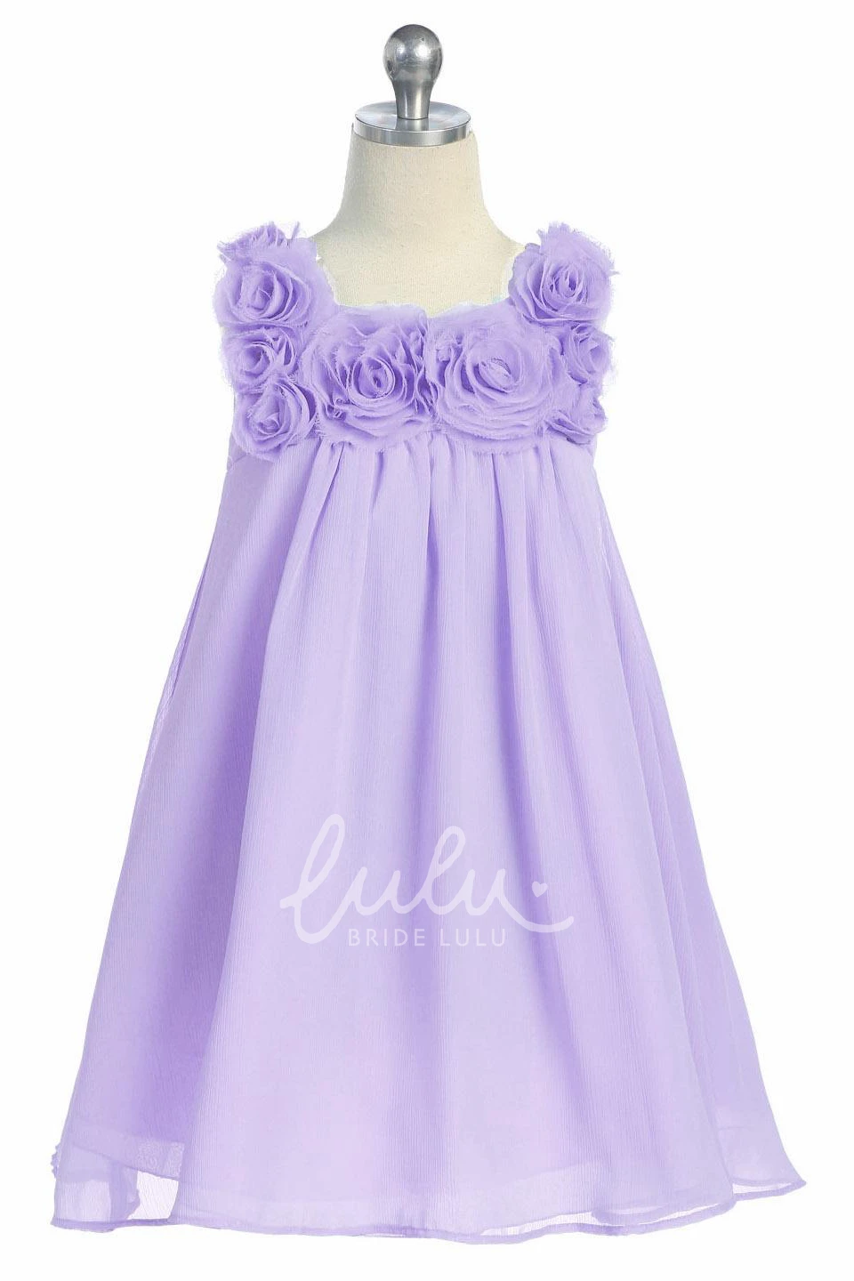 Sleeveless Chiffon Knee-Length Flower Girl Dress Simple Dress for Girls