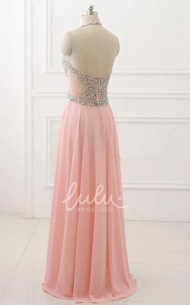 Chiffon Halter Backless Formal Dress with Beading Floor-length