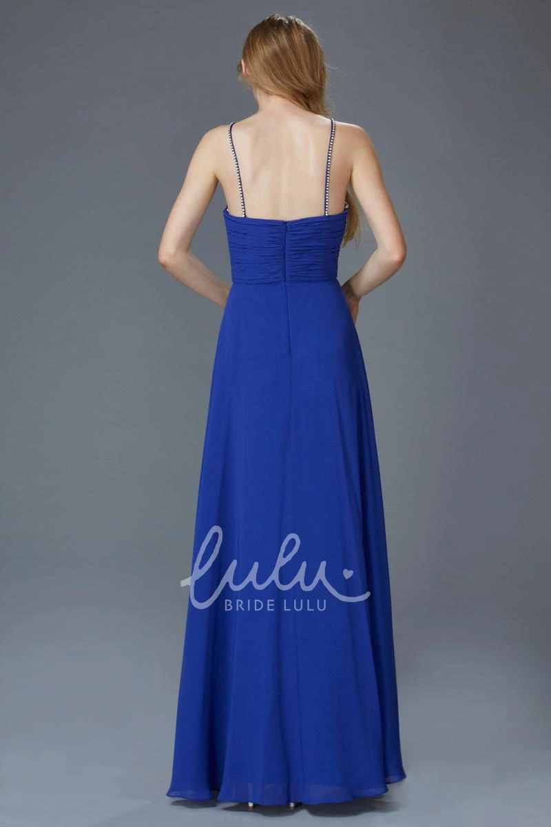 Spaghetti Strap Sleeveless Sheath Chiffon Dress with Beading Bridesmaid Dress