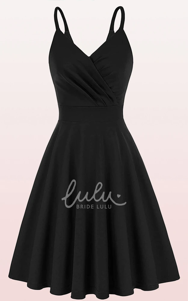 Sleeveless A Line Jersey V-neck Cocktail Dress with Ruffles Casual Prom Dress