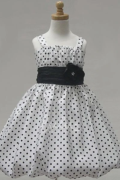 Spaghetti Strap Bowed Tea-Length Flower Girl Dress Modern