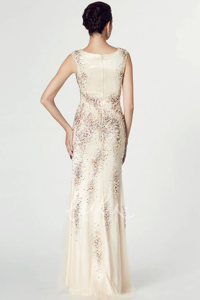 Sheath Beaded Chiffon Prom Dress with Scoop Neckline