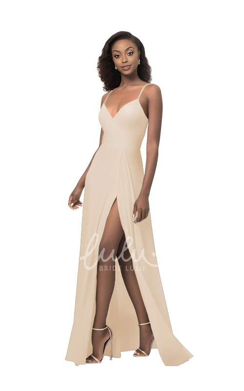 Spaghetti Strap Chiffon Bridesmaid Dress with Front Split Sexy & Chic