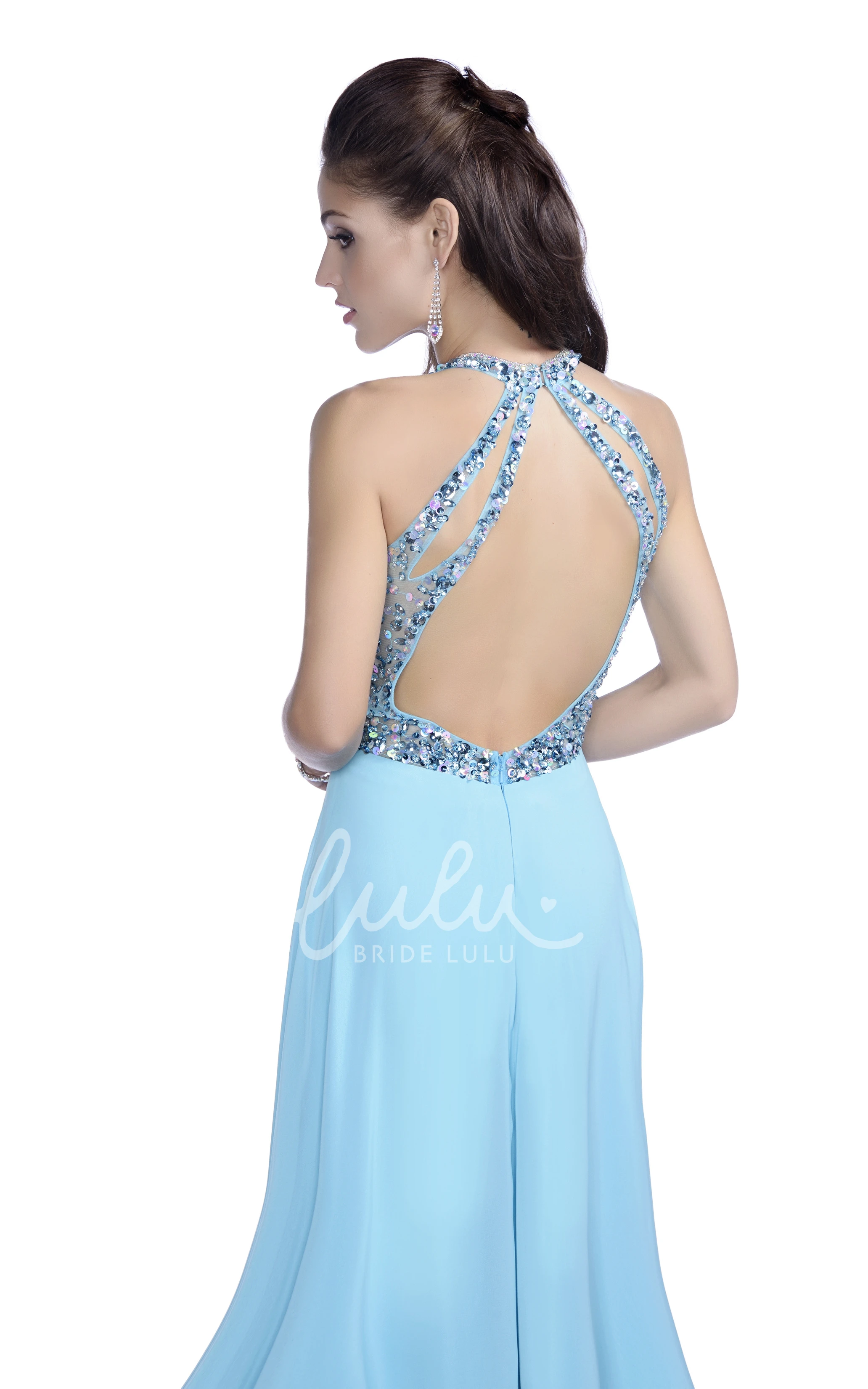 Chiffon A-Line Sleeveless Prom Dress with Beaded Bodice and Keyhole Back Elegant Prom Dress