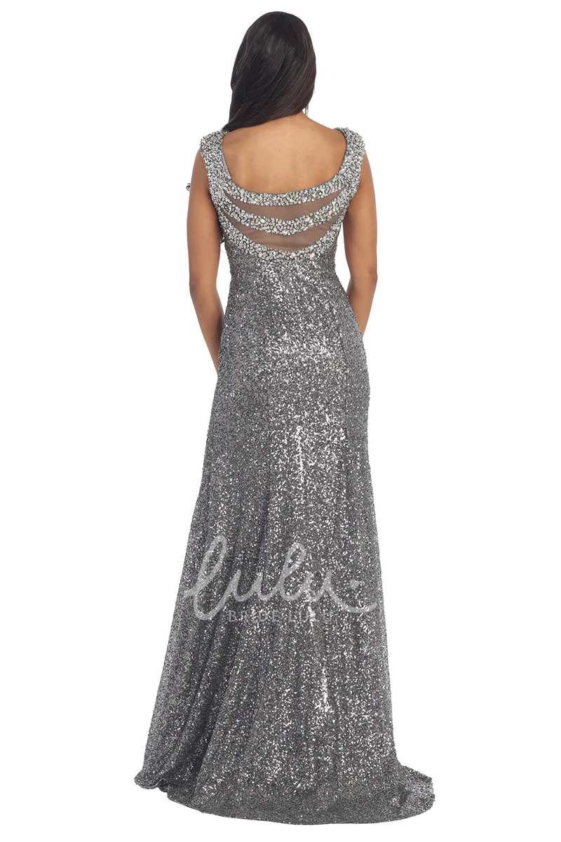 V-Neck Sequin Prom Dress with Pleats and Sleeveless Design