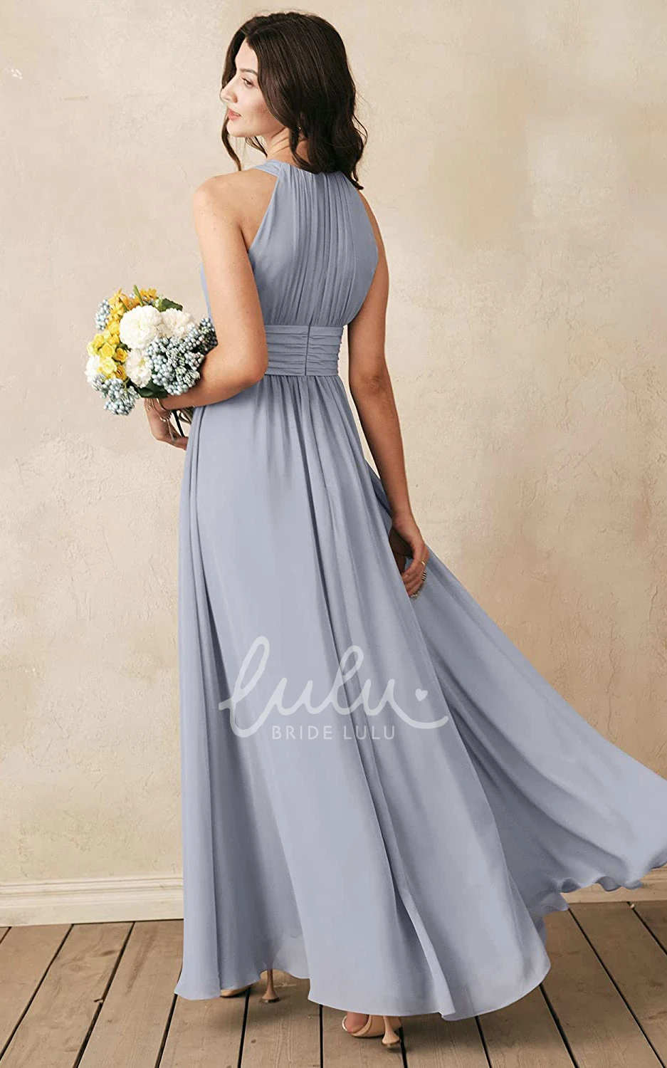 Halter Chiffon Ankle-Length A-Line Bridesmaid Dress with Ruching Boho & Beachy