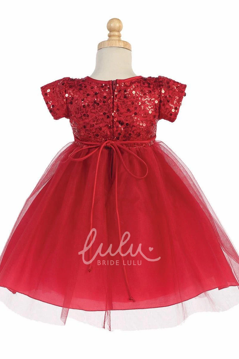 Sequin Tulle Mini Flower Girl Dress