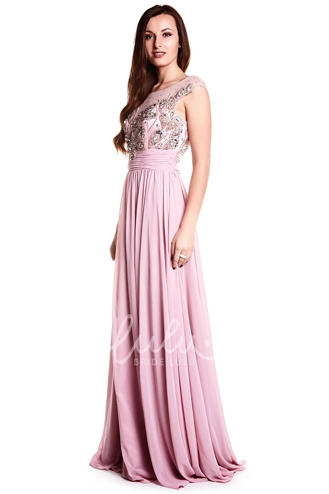 Beaded Cap-Sleeve Chiffon Prom Dress with Scoop Neck Elegant Prom Dress