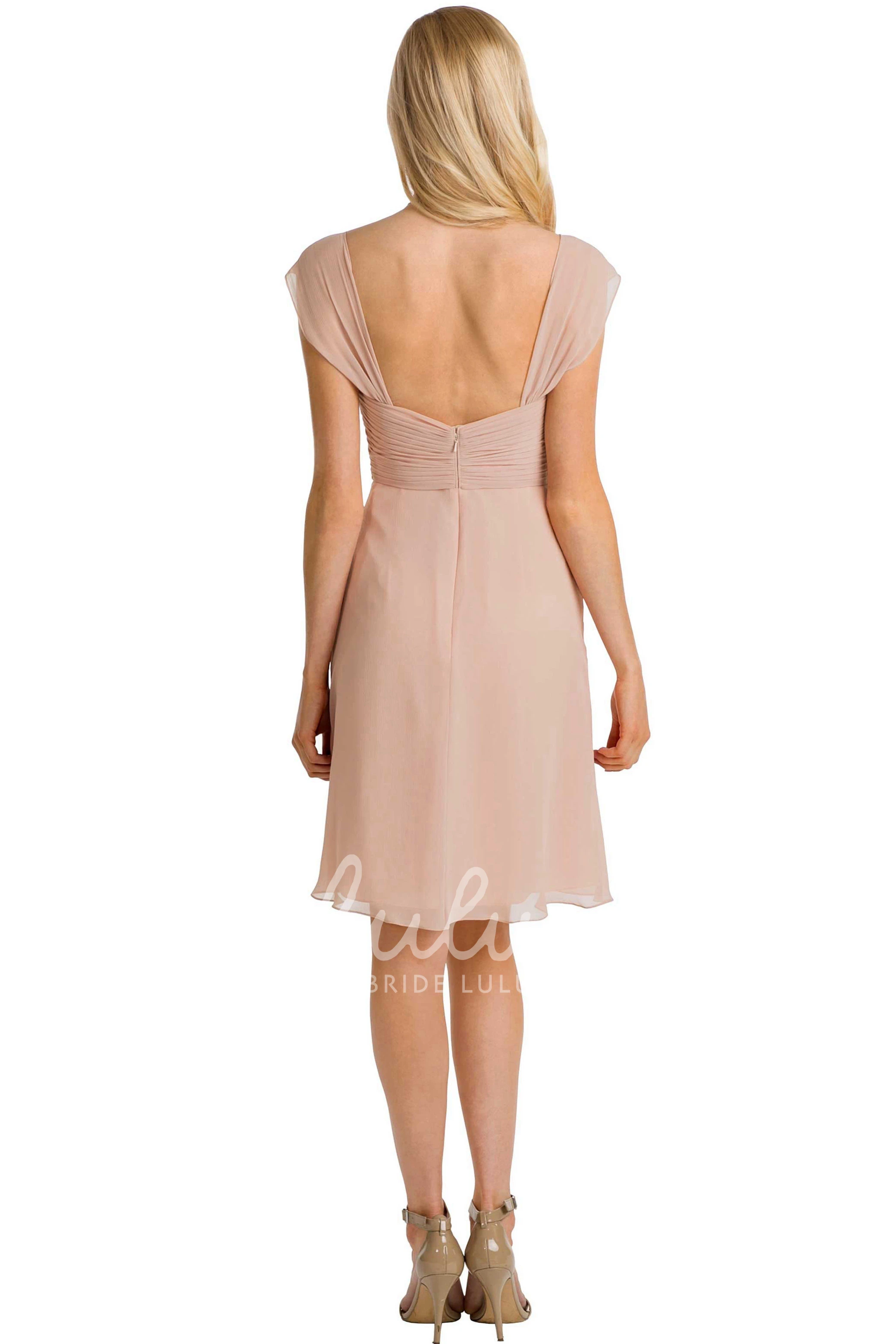 Cap Sleeve Chiffon Bridesmaid Dress with Ruched V-Neck Multi-Color Convertible