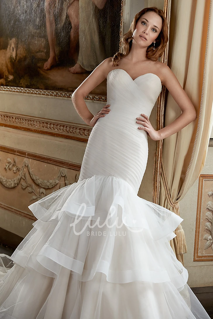 Tiered Tulle Mermaid Wedding Dress with Sweetheart Neckline and Criss Cross Back