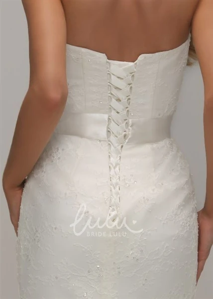 Beaded Lace Sweetheart Wedding Dress with Sweep Train and Corset Back Elegant Bridal Gown
