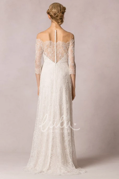 Off-Shoulder Lace Sheath Wedding Dress with 3/4 Sleeves
