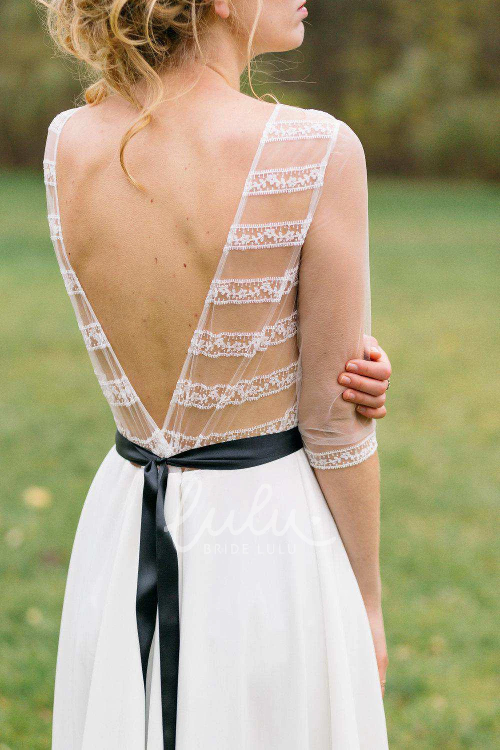 Chiffon Lace Long Sleeve Wedding Dress Classic Bridal Gown