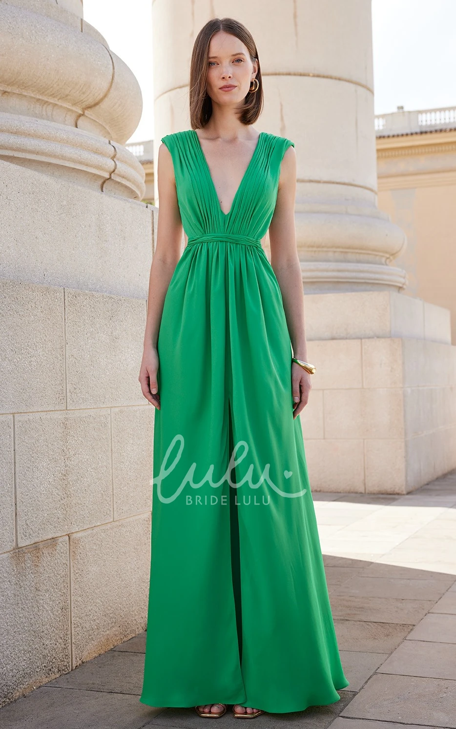 Bohemian Split Front Satin A-Line Evening Dress with V-Neck