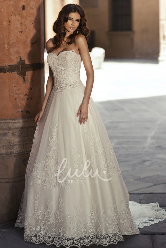 Sweetheart A-Line Wedding Dress with Appliqued Lace & Waist Jewellery