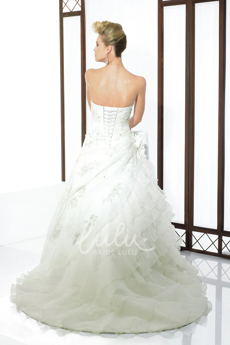 Cascading-Ruffle Sweetheart Wedding Dress with Appliques A-Line Sleeveless