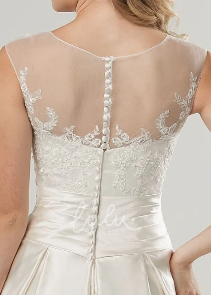 Sleeveless Satin A-Line Wedding Dress with Illusion Scoop-Neck