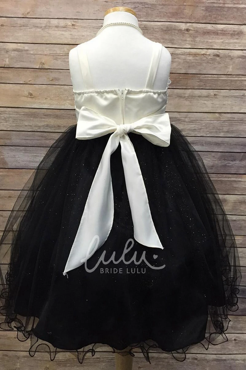 Tiered Tulle&Satin Flower Girl Dress Tea-Length Unique Bridesmaid Dress