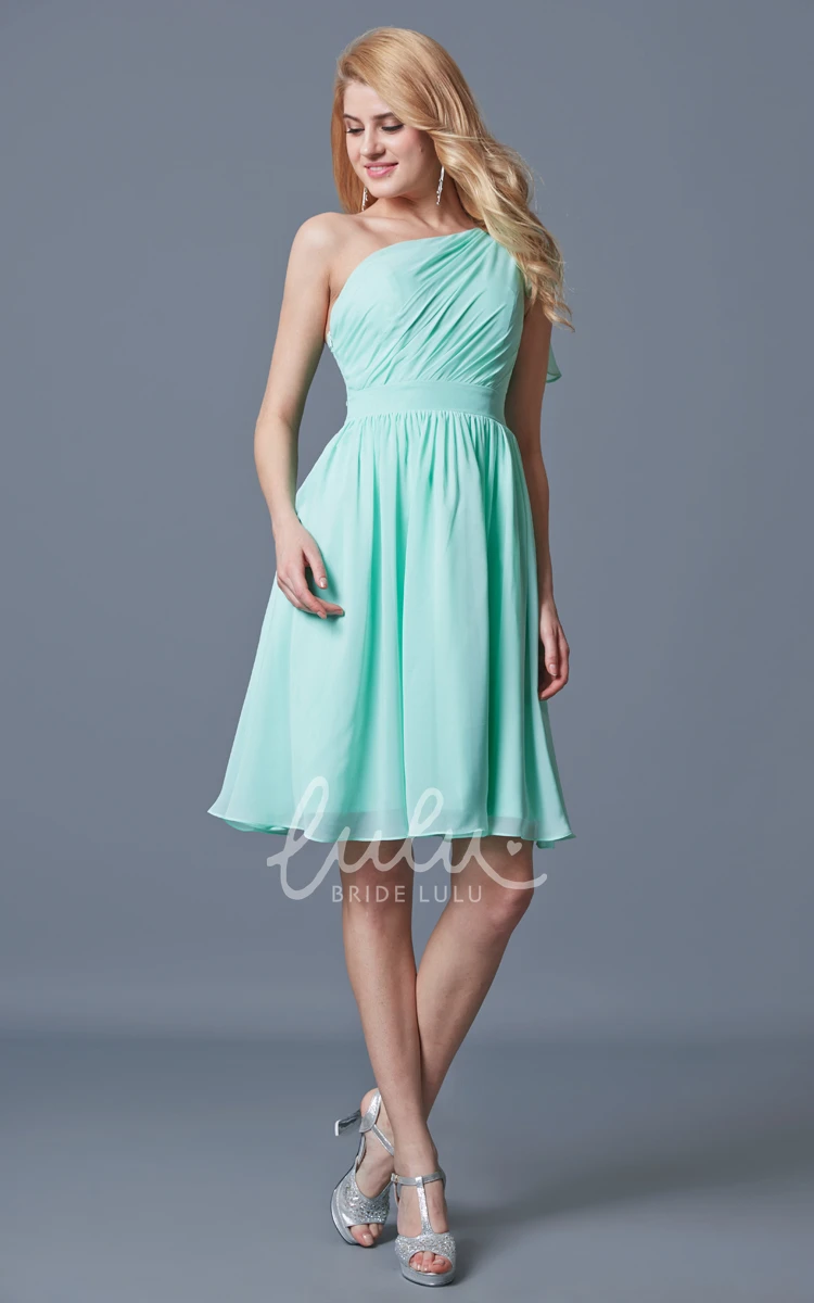One Shoulder Knee Length Bridesmaid Dress in Chiffon