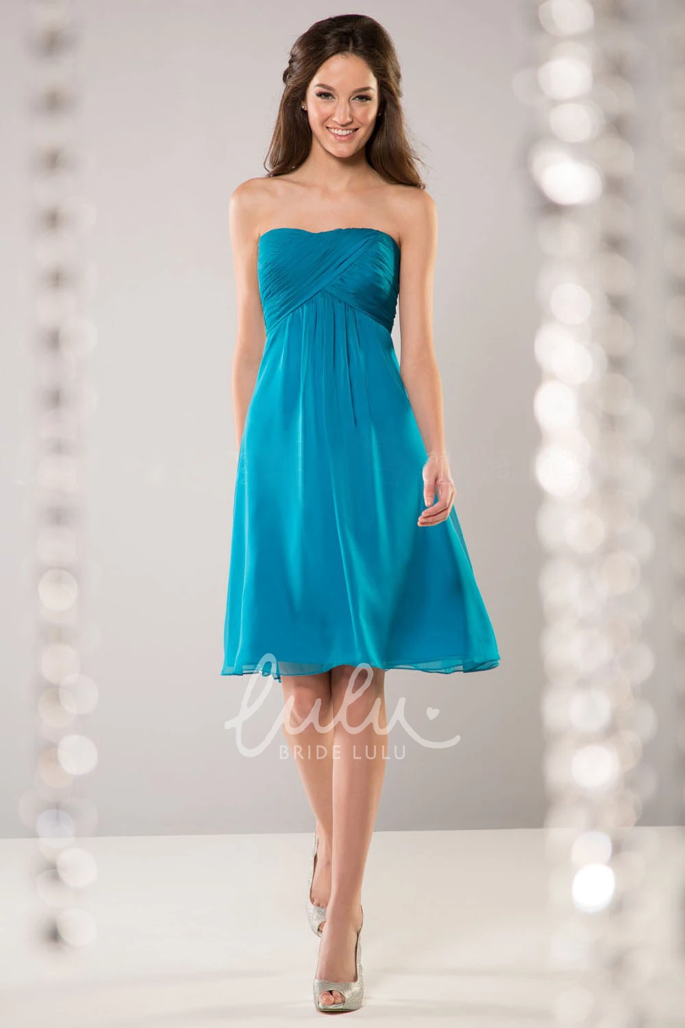 Empire Bodice Bridesmaid Dress with Knee-Length and Strapless Style