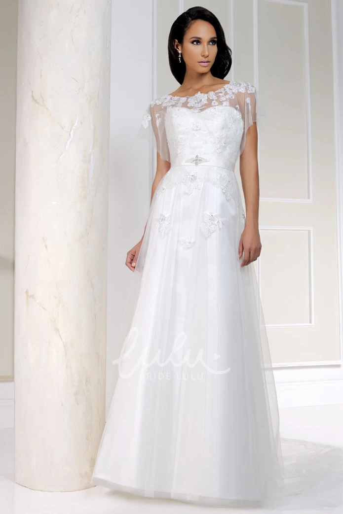 Appliqued Tulle Sweetheart Wedding Dress with Satin Floor-Length