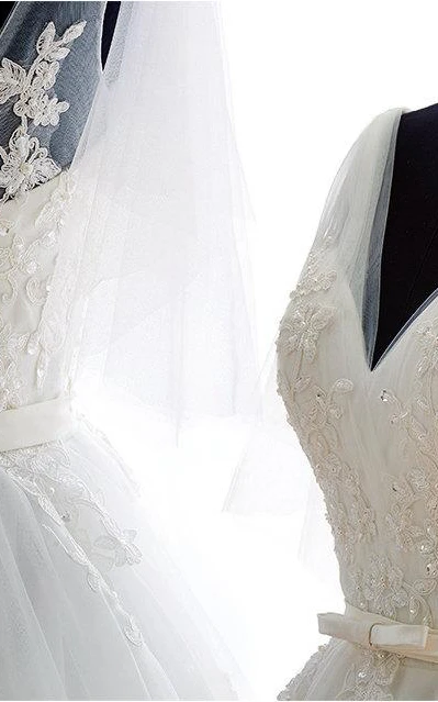 Tulle Wedding Dress with Heavy Embroidery Long A-Line Romantic Elegant