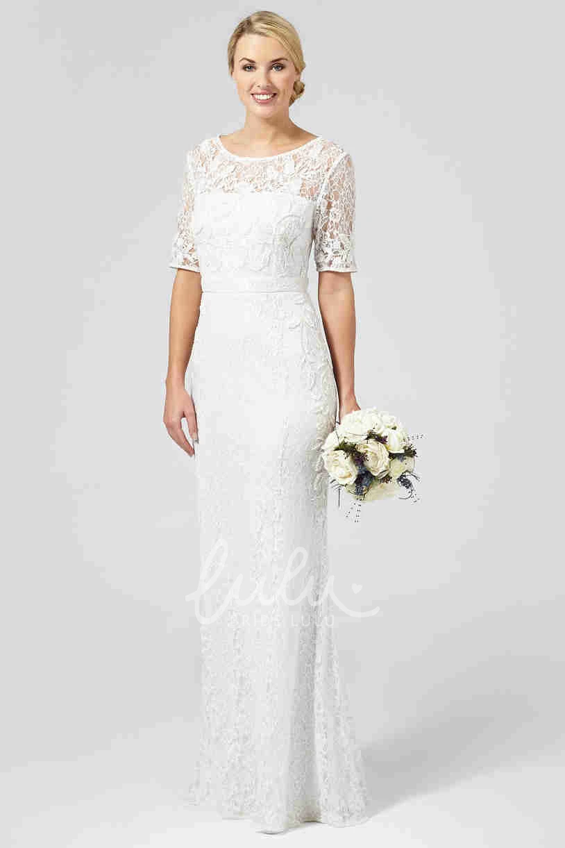Keyhole Sheath Lace Wedding Dress Half-Sleeve Scoop-Neck Bridal Gown