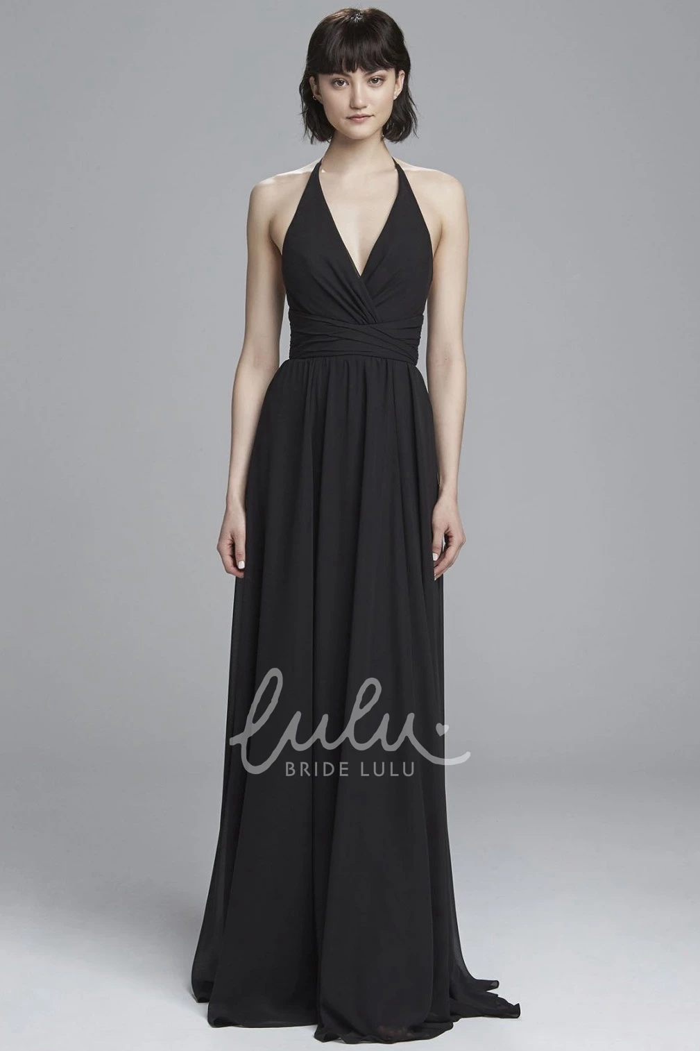 V-Neck Ruched Chiffon Bridesmaid Dress with Straps Elegant Bridesmaid Dress