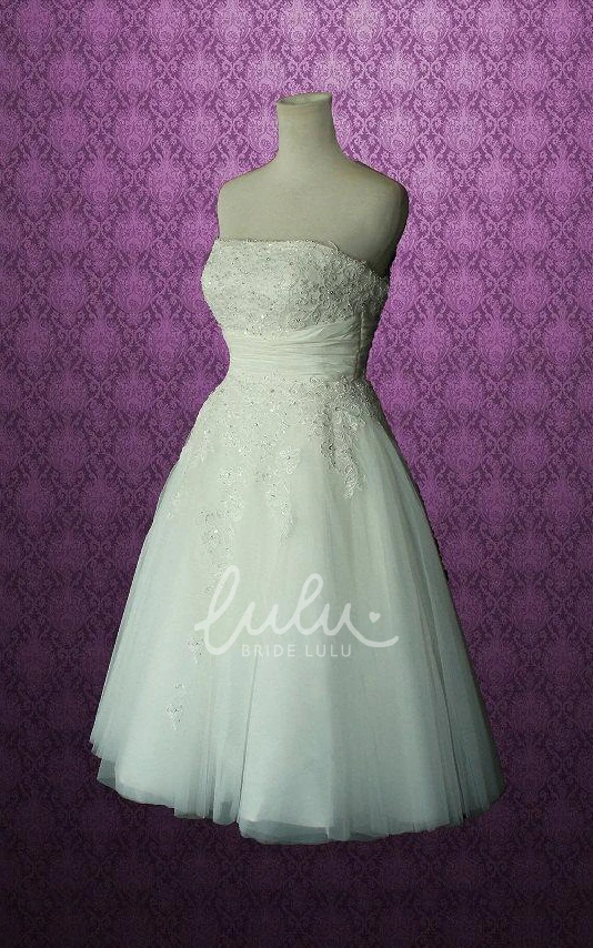 Strapless A-Line Short Spring Wedding Dress With Appliques And Beading