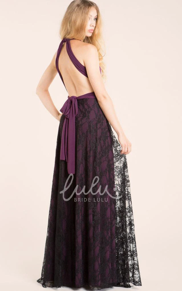 Long Purple Lace Bridesmaid Gown Black Eggplant Aubergine