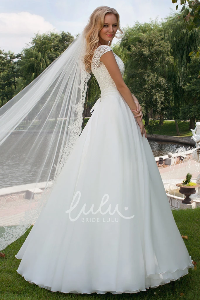A-Line Cap Sleeve Tulle Wedding Dress with Appliques Elegant Bridal Gown