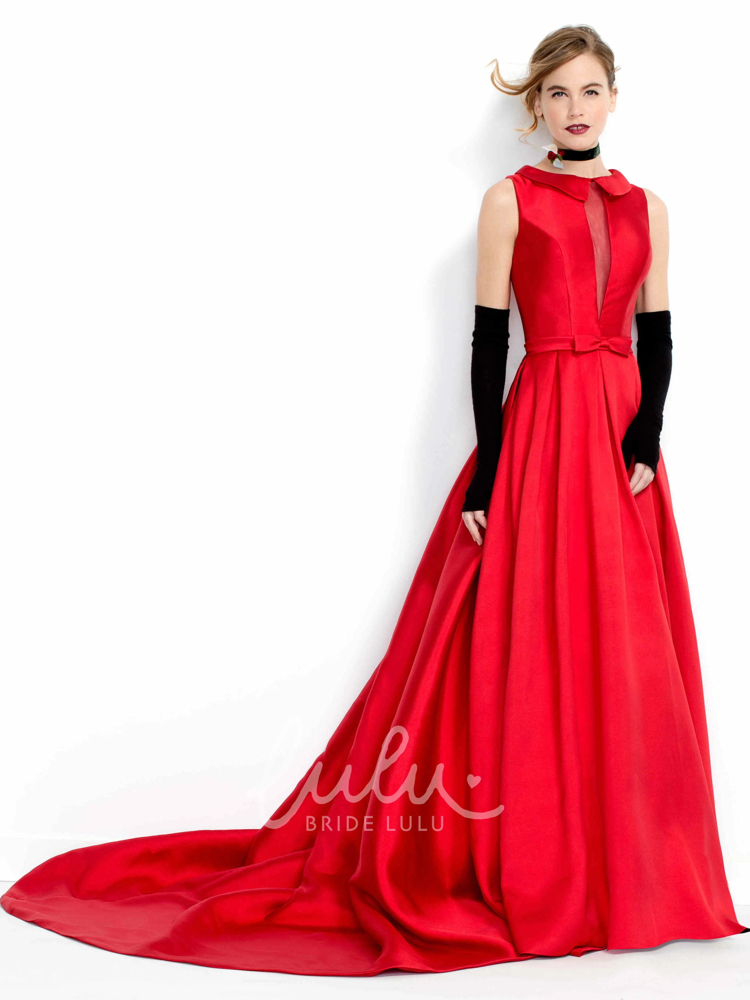 High-Neck A-Line Satin Prom Dress Sleeveless Floor-Length