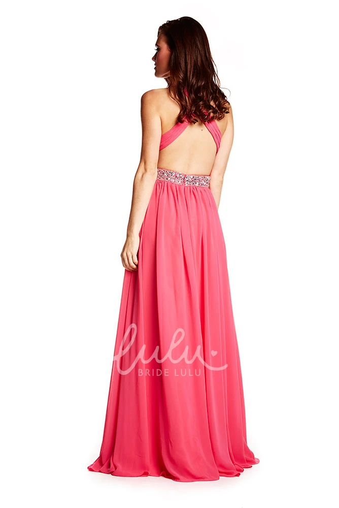 Ruched Halter Chiffon Prom Dress Flowy Prom Dress