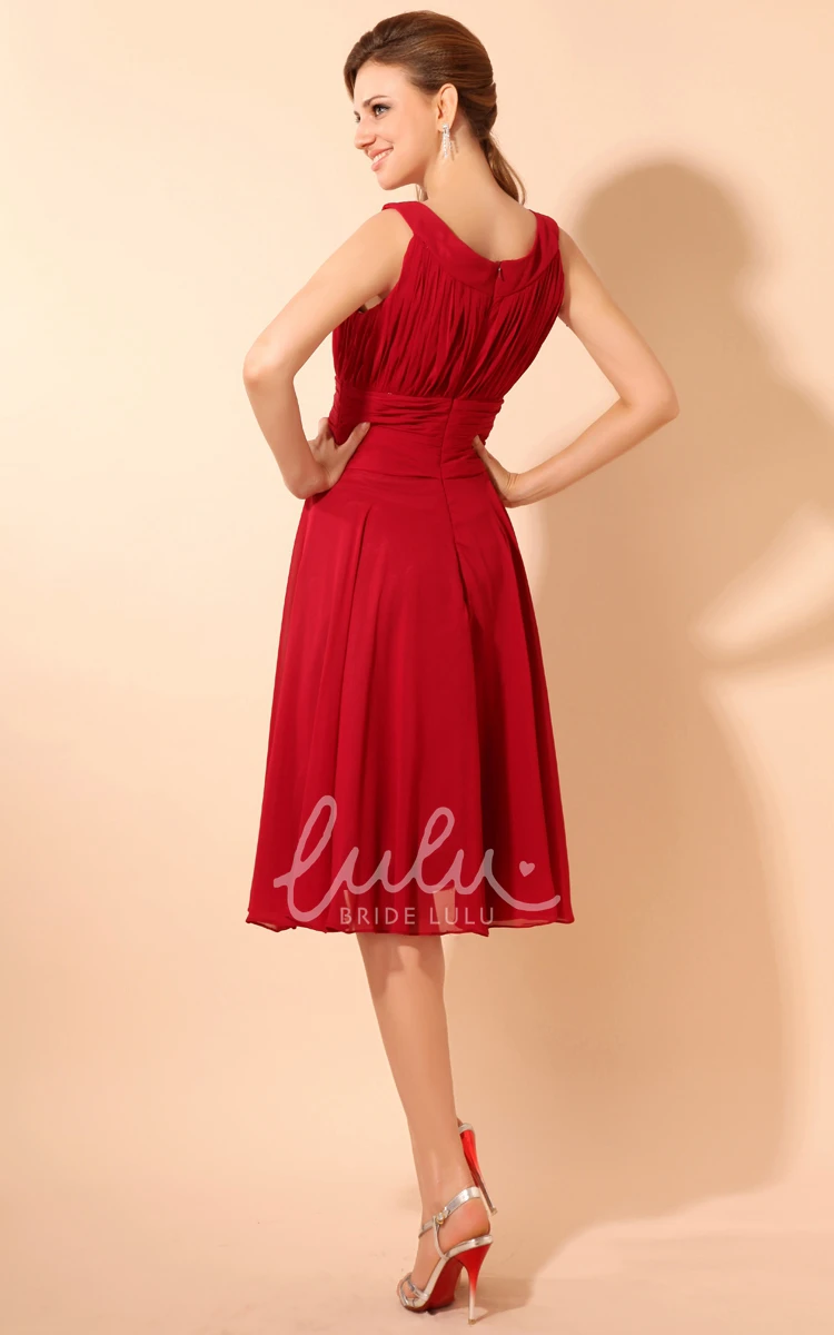 Soft Flowing Square-Neck Midi Dress with Draping Elegant Bridesmaid Dress