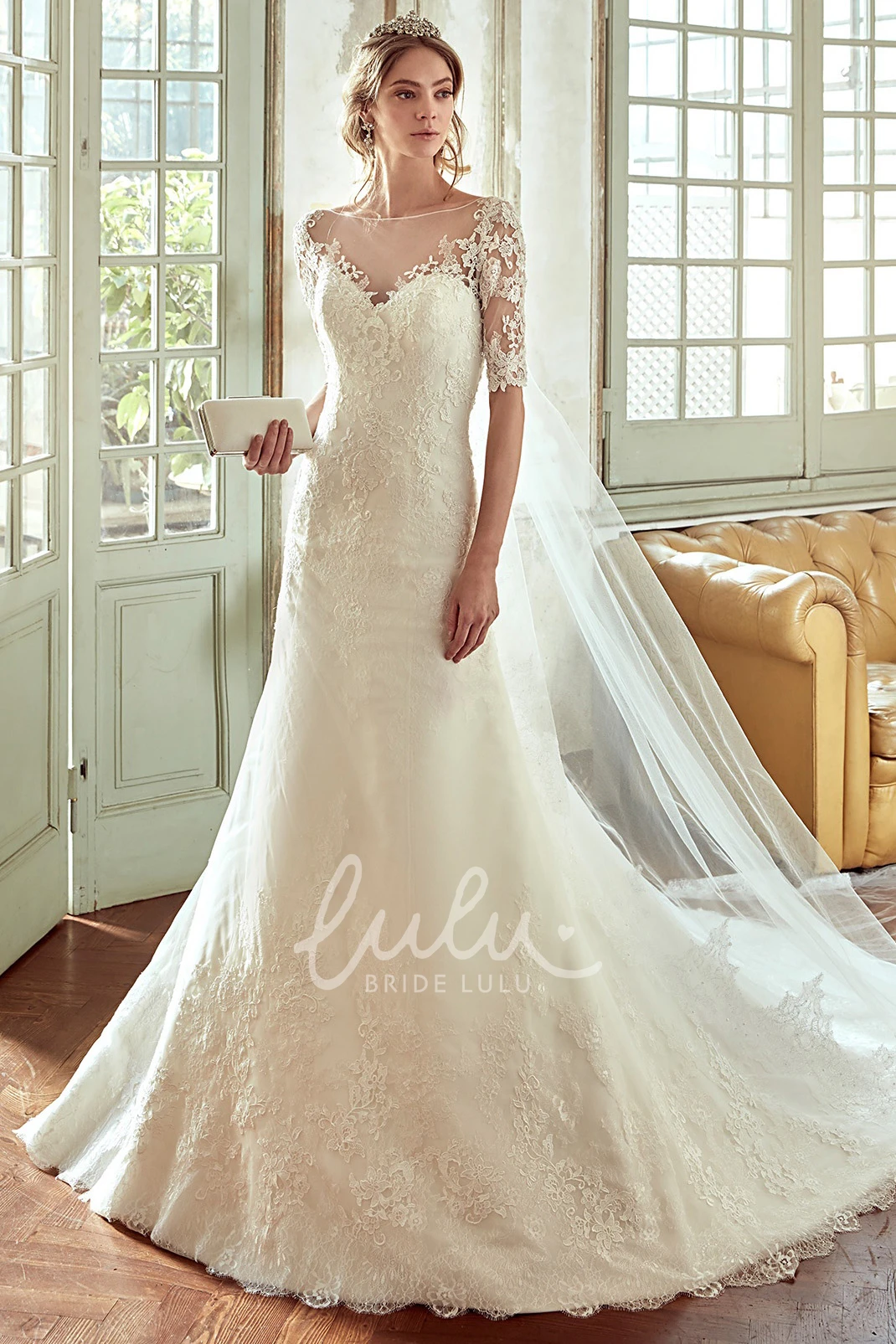 Lace Sweetheart Wedding Dress with Half Sleeves and Illusive Back Elegant Wedding Dress 2025 Women