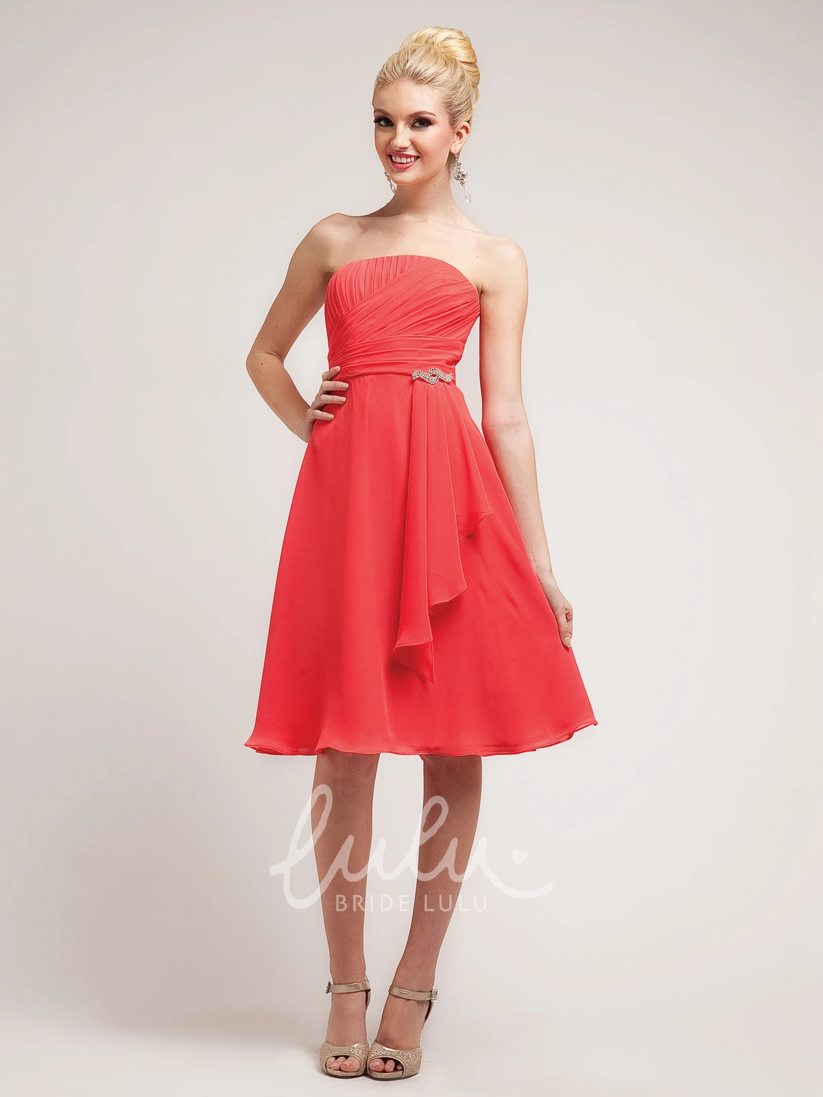Knee-Length Strapless A-Line Bridesmaid Dress with Chiffon Ruching