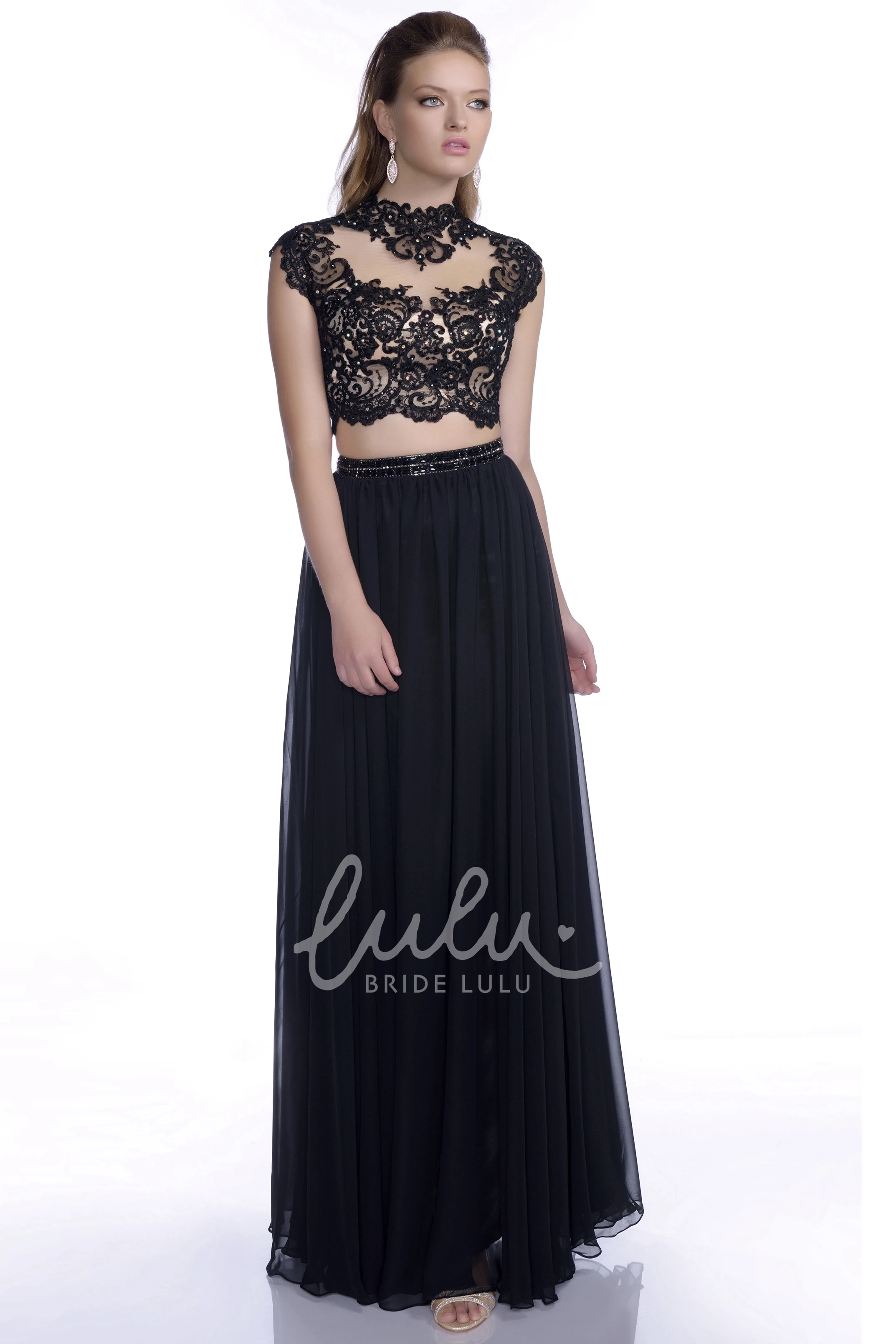 A-Line Pleated Chiffon Formal Dress with Cap Sleeves