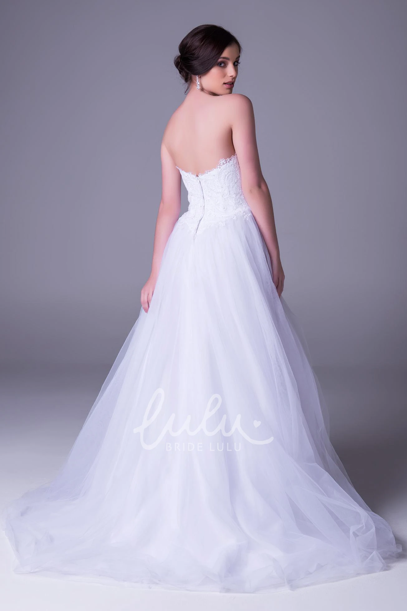 Tulle A-Line Wedding Dress with Strapless Neckline and Lace