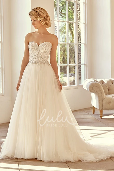Beaded Tulle Sweetheart Wedding Dress with Court Train Elegant Bridal Gown