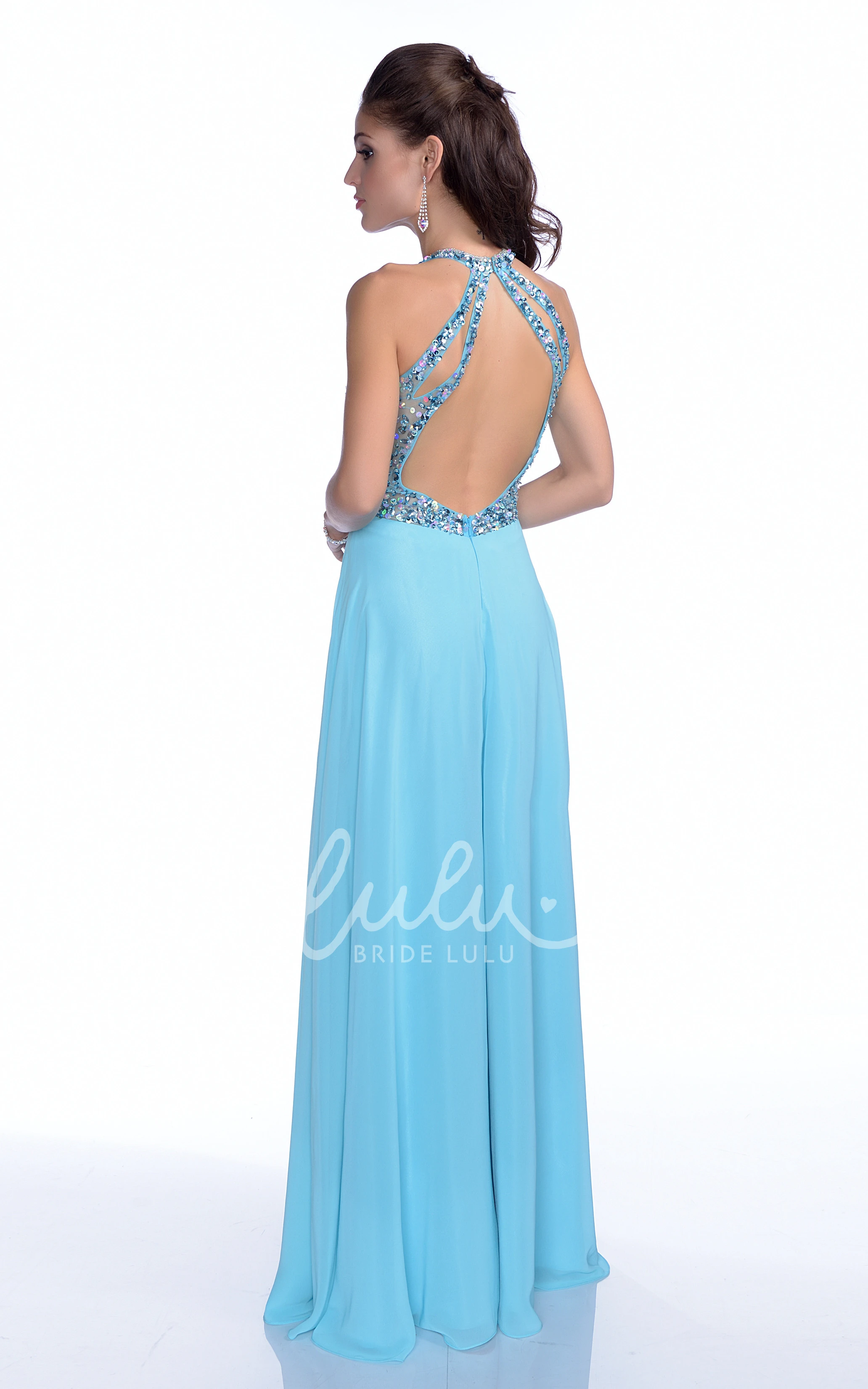 Chiffon A-Line Sleeveless Prom Dress with Beaded Bodice and Keyhole Back Elegant Prom Dress