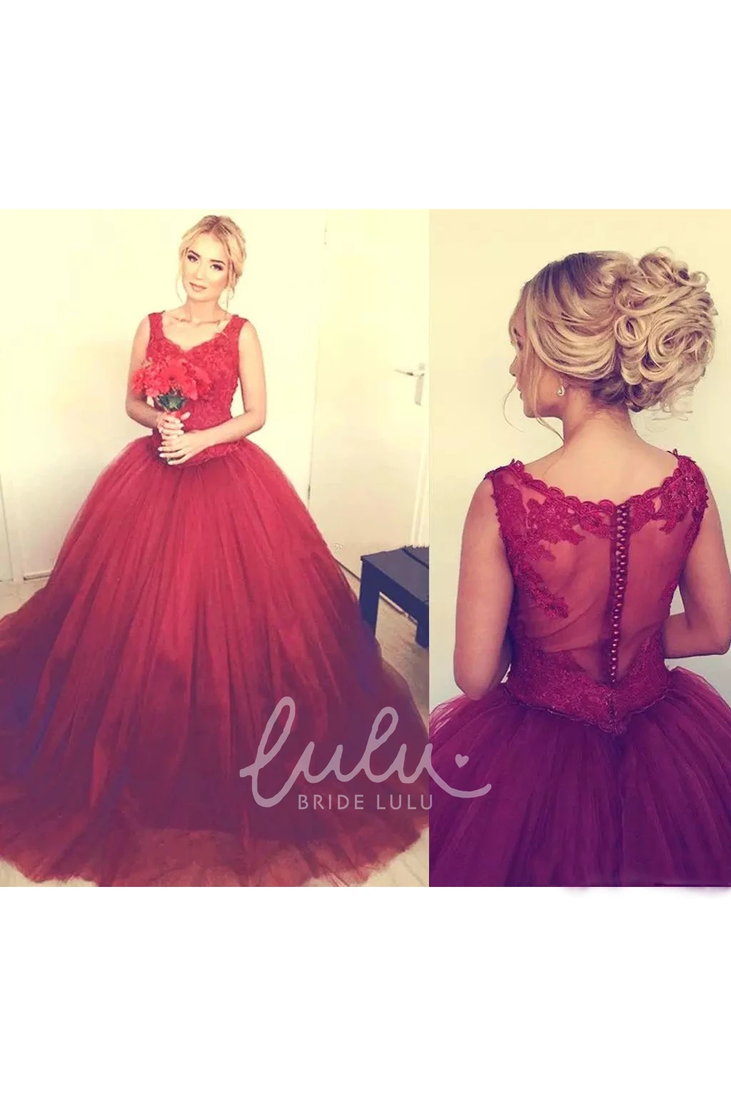 Elegant Lace V-neck Ball Gown Tulle Dress