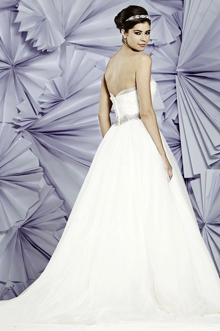 A-Line Strapless Ruched Tulle Wedding Dress With Beading Glamorous Wedding Dress