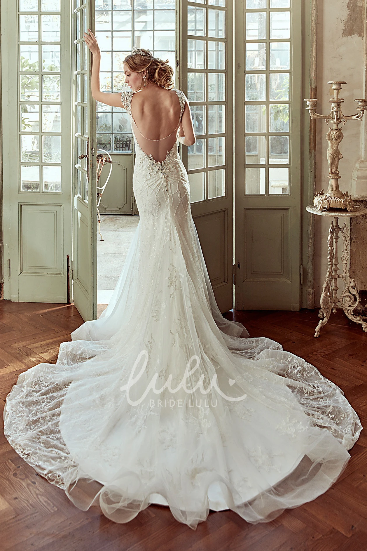 Sheath Wedding Dress with Mermaid Style and Open Back Modern Bridal Gown