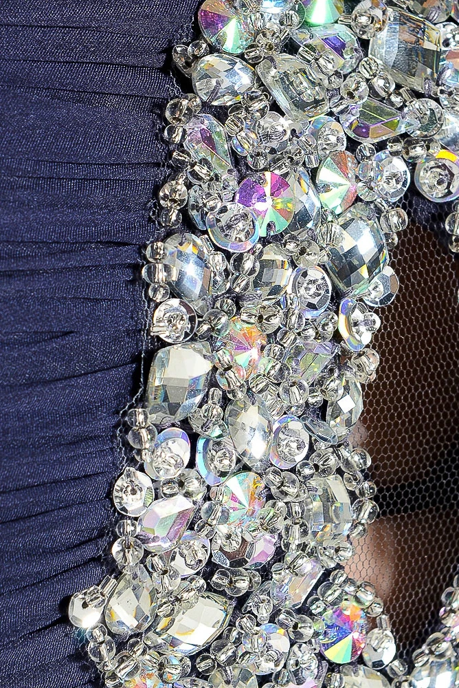 Maxi Chiffon Prom Dress with Beaded Straps and Pleats