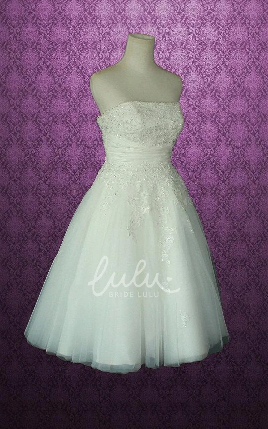 Strapless A-Line Short Spring Wedding Dress With Appliques And Beading