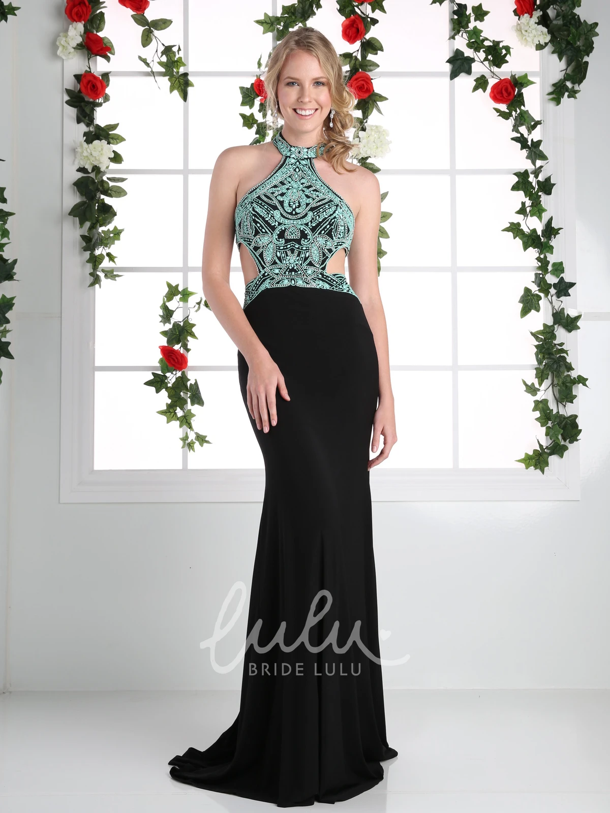 Sleeveless Sheath Jersey Formal Dress with High Neck and Beading