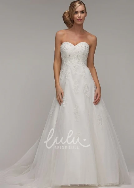 Beaded A-Line Sweetheart Tulle Wedding Dress with Criss-Cross and Lace-Up