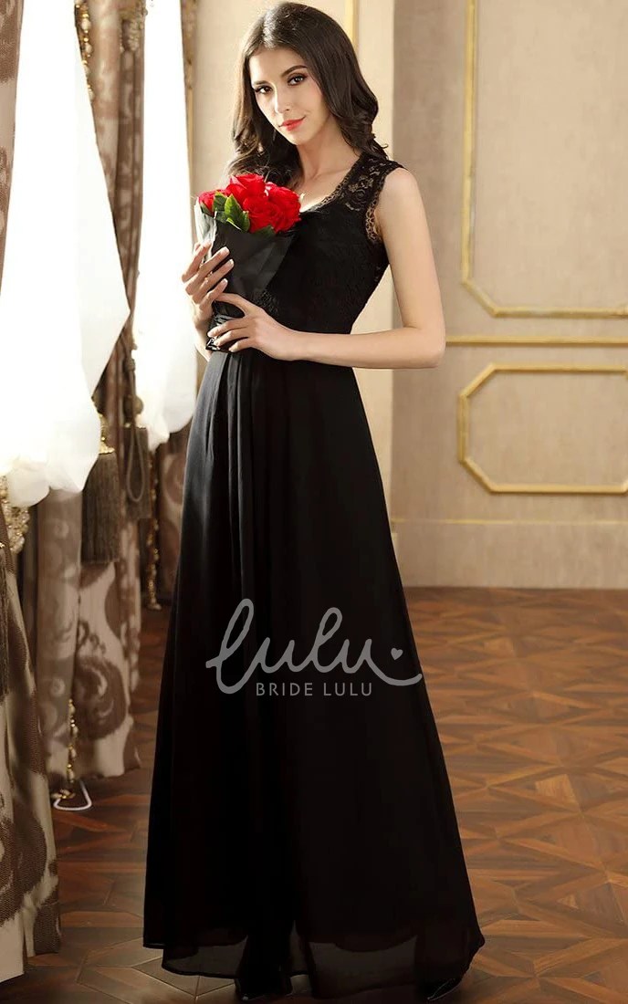 Romantic Sleeveless Lace Chiffon Scalloped A Line Dress with Ruffles Evening Dress